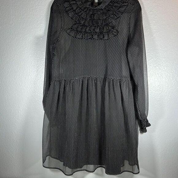 Who What Wear Ruffled High Neck Sheer Polka Dot Dress. Black & White. Size Small - Picture 1 of 10